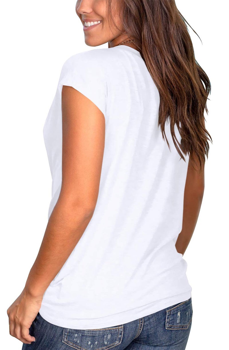 Jescakoo Women's Short Sleeve Casual Twist Front Tunic Tops Loose Blouse Tshirts White XL - Image 3